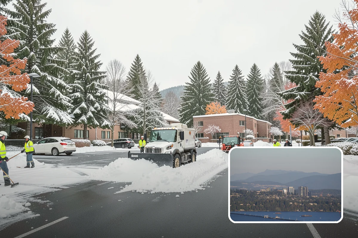 Parking Lot Snow Removal in Medina, King County, WA - Complete surface coverage including tight corners