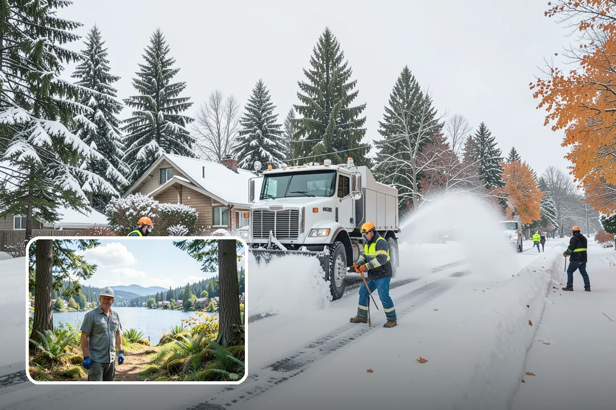 Parking Lot Snow Removal in Milton, King County, WA - Complete surface coverage including tight corners