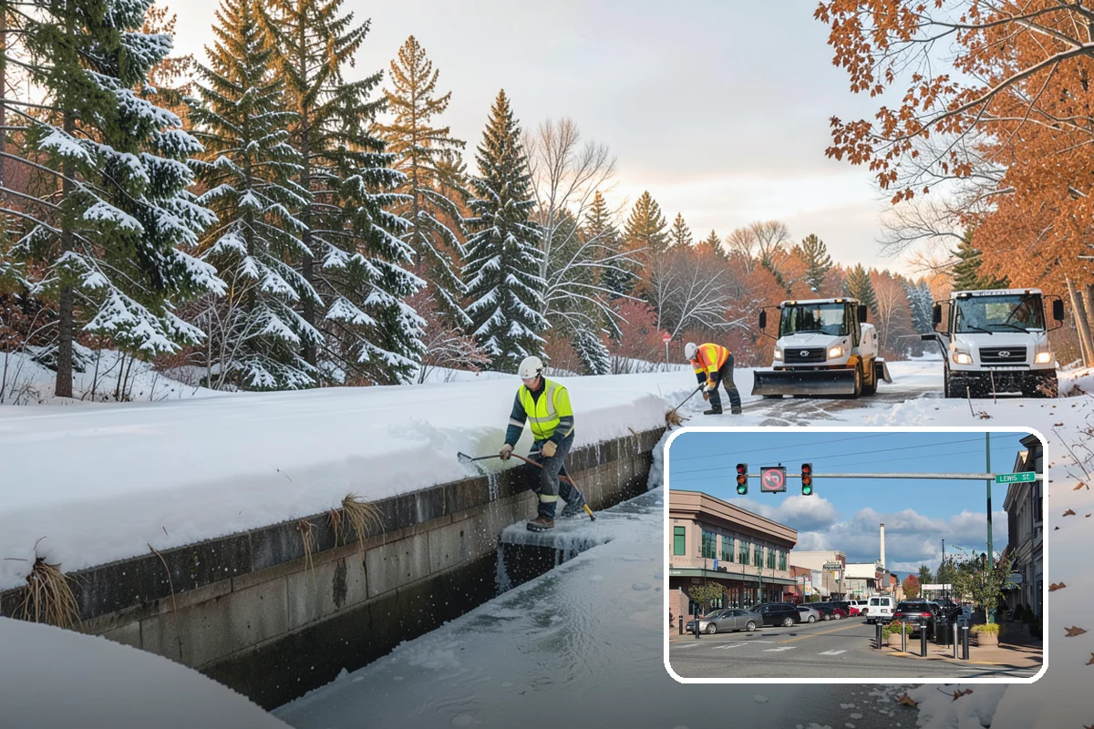 Parking Lot Snow Removal in Monroe, Snohomish County, WA - Complete surface coverage including tight corners