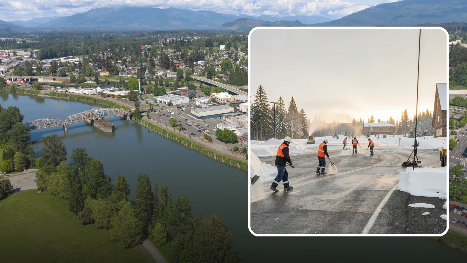 Parking Lot Snow Removal in Mount Vernon, Skagit County, WA - We handle the full cycle of clearing, treating, and hauling snow from commercial lots across Western Washington.