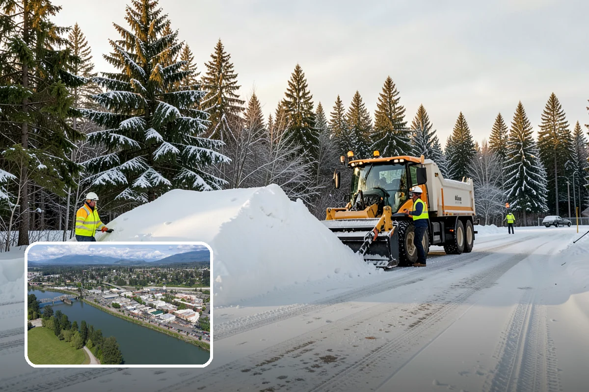 Parking Lot Snow Removal in Mount Vernon, Skagit County, WA - Complete surface coverage including tight corners
