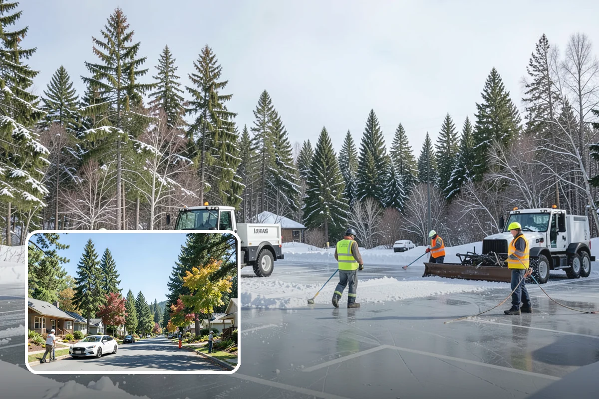 Parking Lot Snow Removal in Orting, Pierce County, WA - Complete surface coverage including tight corners