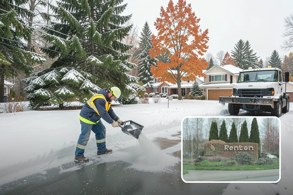Parking Lot Snow Removal in Renton, King County, WA - Complete surface coverage including tight corners