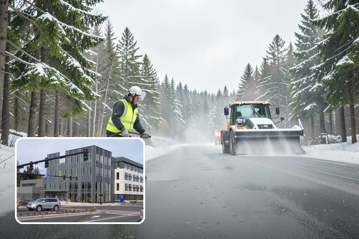 Parking Lot Snow Removal in Shoreline, King County, WA - Complete surface coverage including tight corners