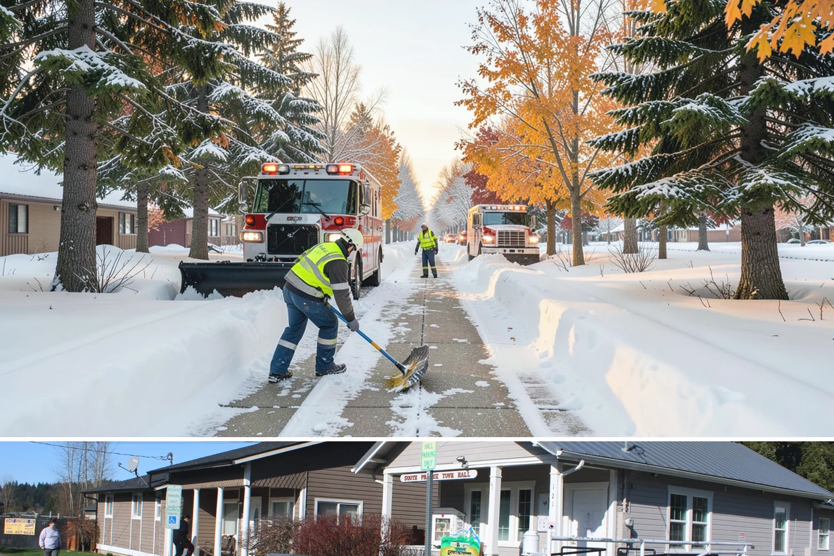Parking Lot Snow Removal in South Prairie, Pierce County, WA - Schedule coverage from late fall through early spring when convergence-zone snow can hit the lowlands.