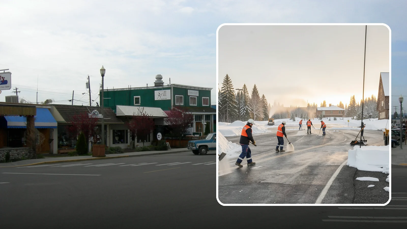 Parking Lot Snow Removal in Stanwood, Snohomish County, WA - We handle the full cycle of clearing, treating, and hauling snow from commercial lots across Western Washington.