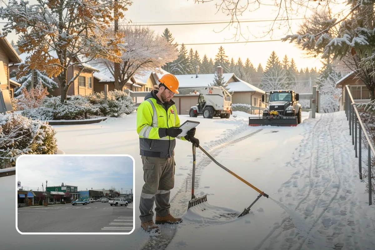 Parking Lot Snow Removal in Stanwood, Snohomish County, WA - Complete surface coverage including tight corners
