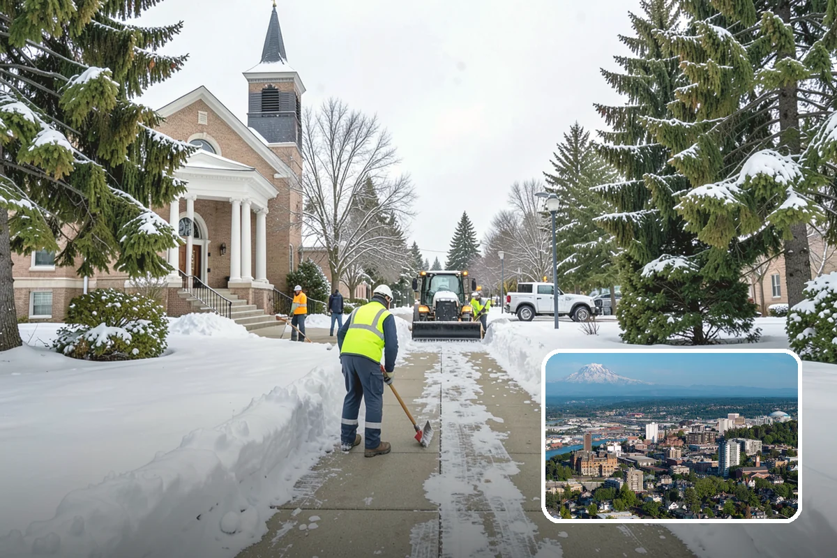 Parking Lot Snow Removal in Tacoma, Pierce County, WA - Complete surface coverage including tight corners