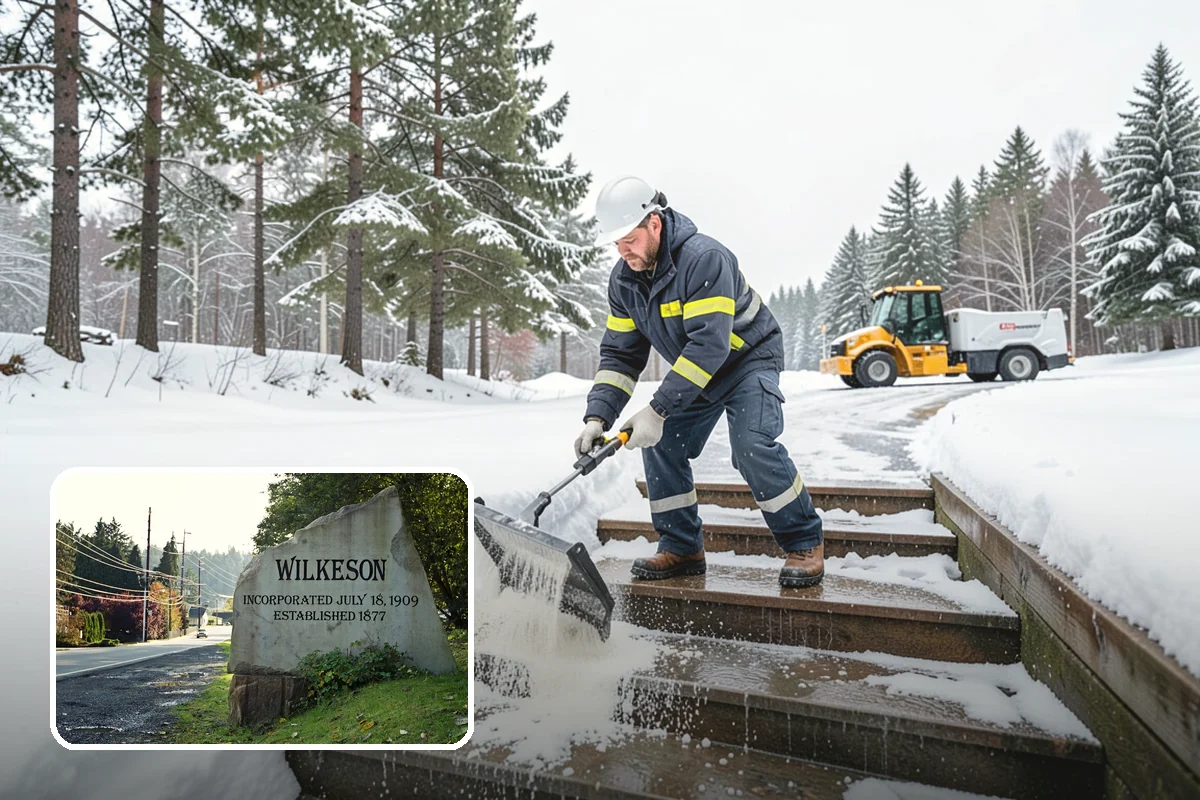 Parking Lot Snow Removal in Wilkeson, Pierce County, WA - Complete surface coverage including tight corners
