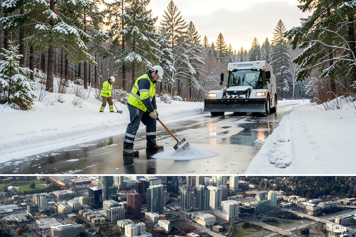 Parking Stall Clearing in Bellevue, King County, WA - Stall clearing follows every plowable event through the winter months.