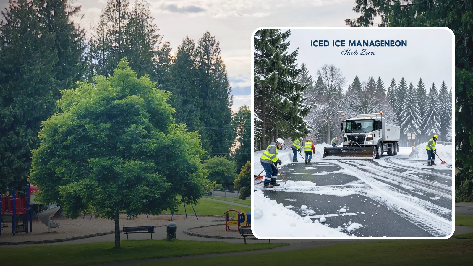 Parking Stall Clearing in Bonney Lake, Pierce County, WA - We clear individual stalls down to the pavement so every space is usable after a storm.