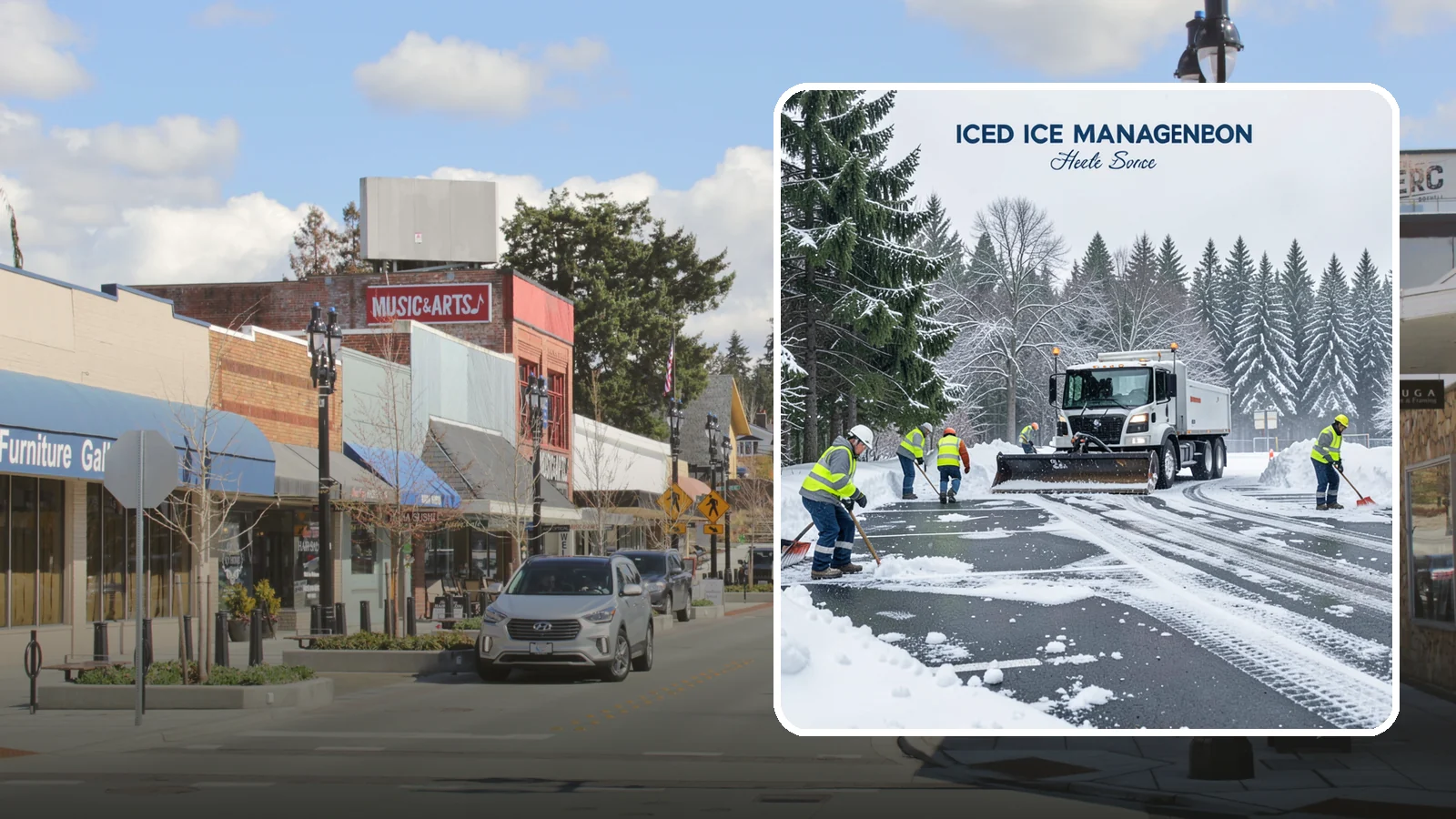Parking Stall Clearing in Bothell, King County, WA - We clear individual stalls down to the pavement so every space is usable after a storm.