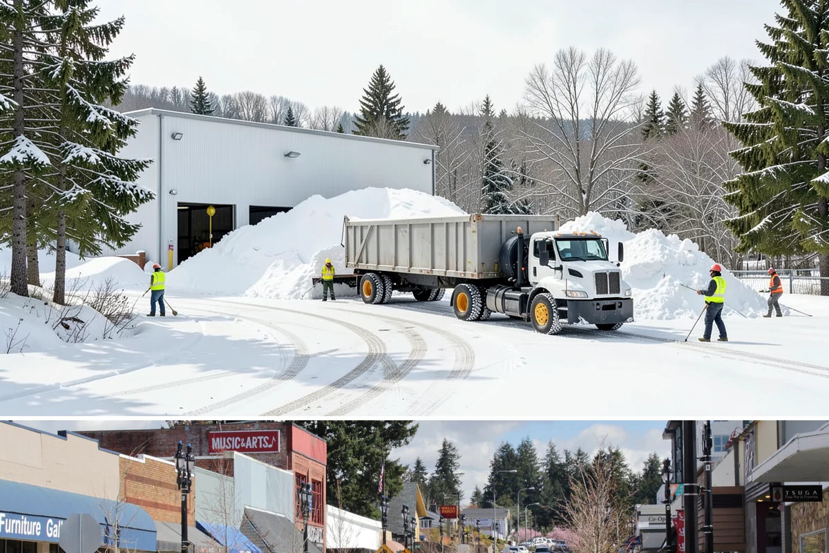 Parking Stall Clearing in Bothell, King County, WA - Stall clearing follows every plowable event through the winter months.