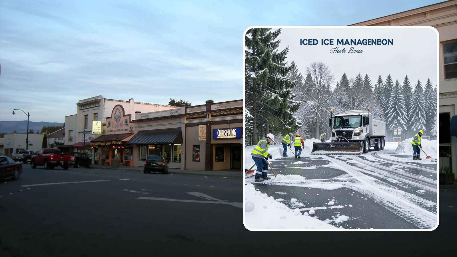 Parking Stall Clearing in Burlington, Skagit County, WA - We clear individual stalls down to the pavement so every space is usable after a storm.