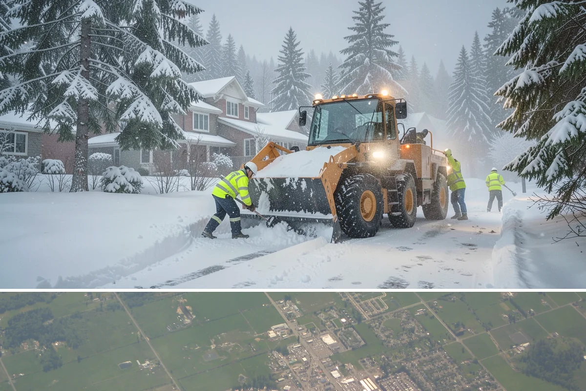 Parking Stall Clearing in Enumclaw, King County, WA - Stall clearing follows every plowable event through the winter months.