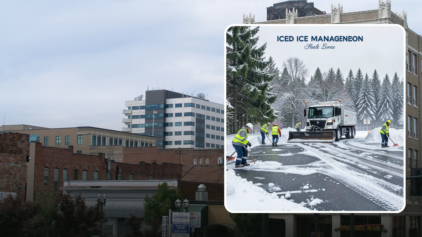 Parking Stall Clearing in Everett, Snohomish County, WA - We clear individual stalls down to the pavement so every space is usable after a storm.