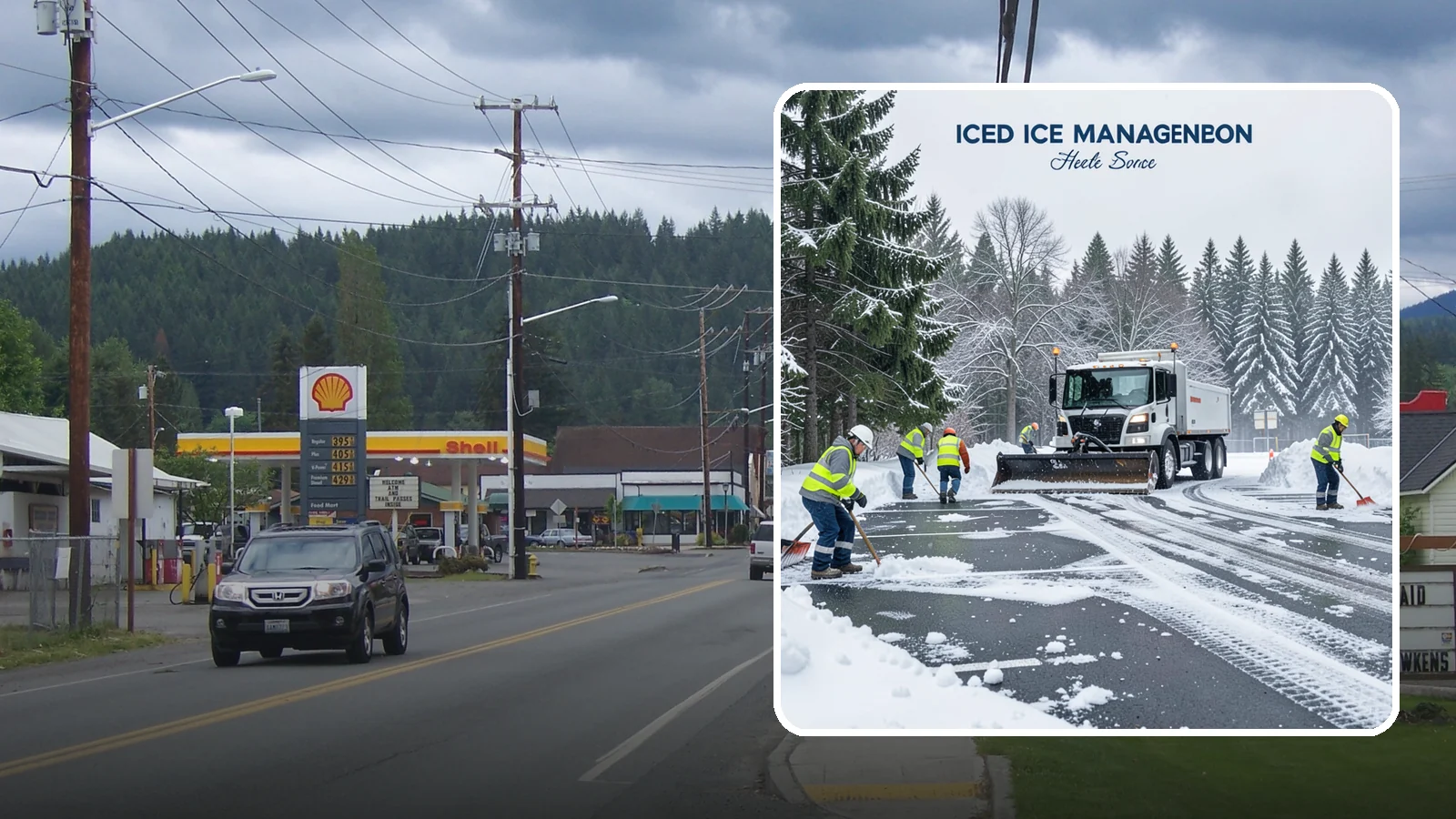 Parking Stall Clearing in Granite Falls, Snohomish County, WA - We clear individual stalls down to the pavement so every space is usable after a storm.