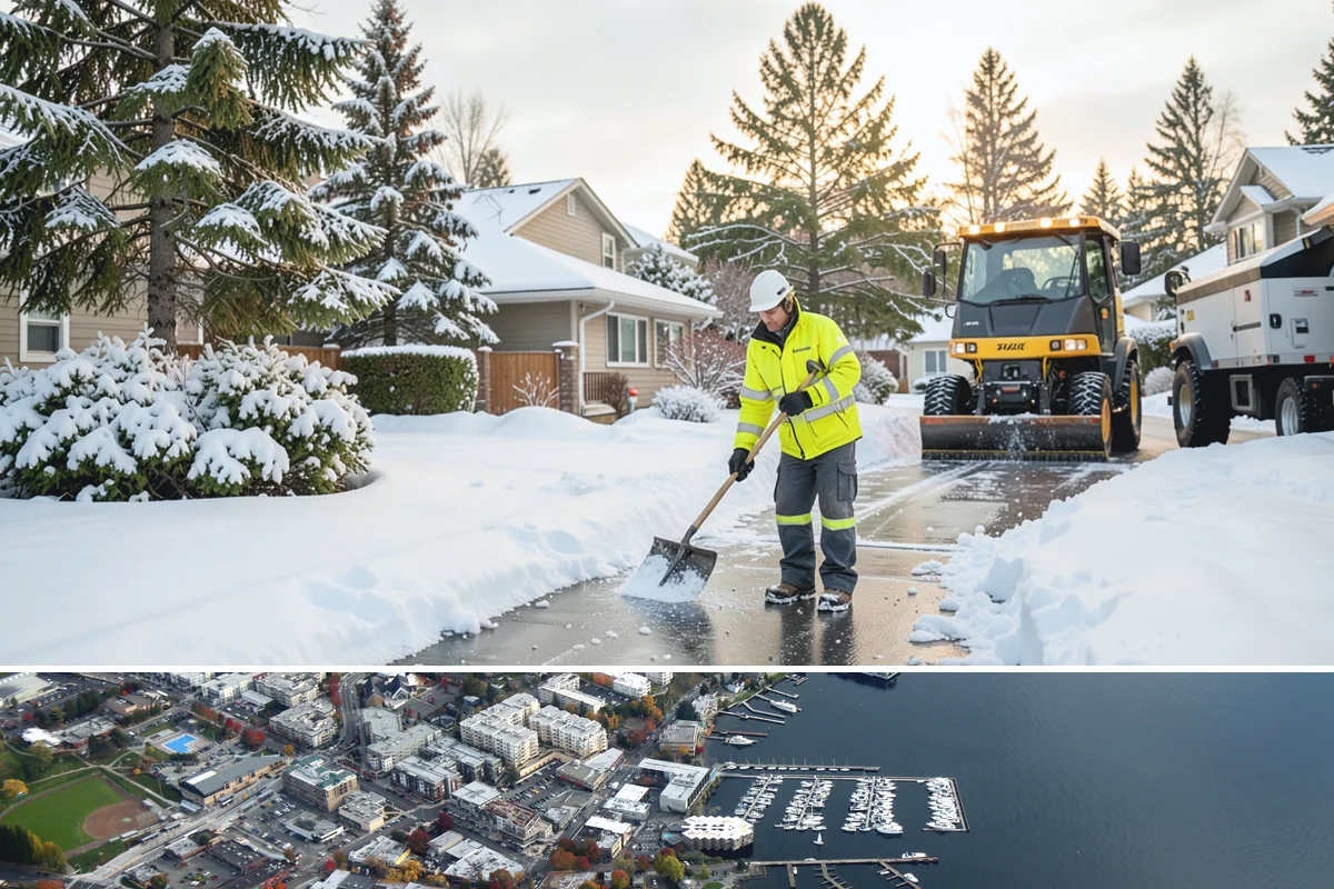 Parking Stall Clearing in Kirkland, King County, WA - Stall clearing follows every plowable event through the winter months.