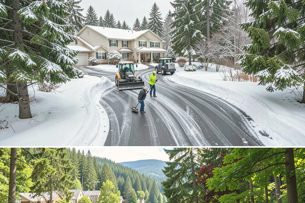 Parking Stall Clearing in Lake Forest Park, King County, WA - Stall clearing follows every plowable event through the winter months.