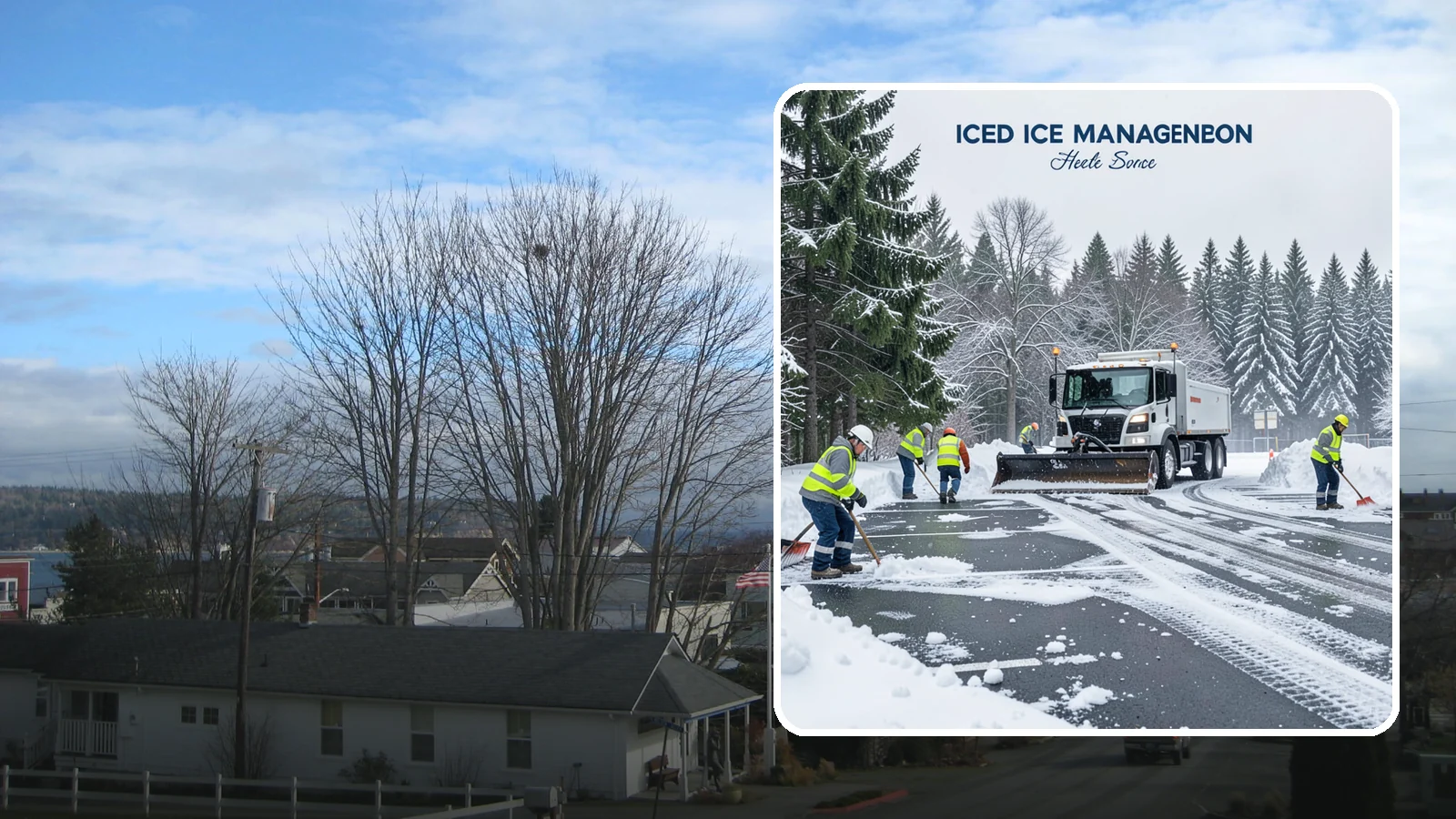 Parking Stall Clearing in Langley, Island County, WA - We clear individual stalls down to the pavement so every space is usable after a storm.