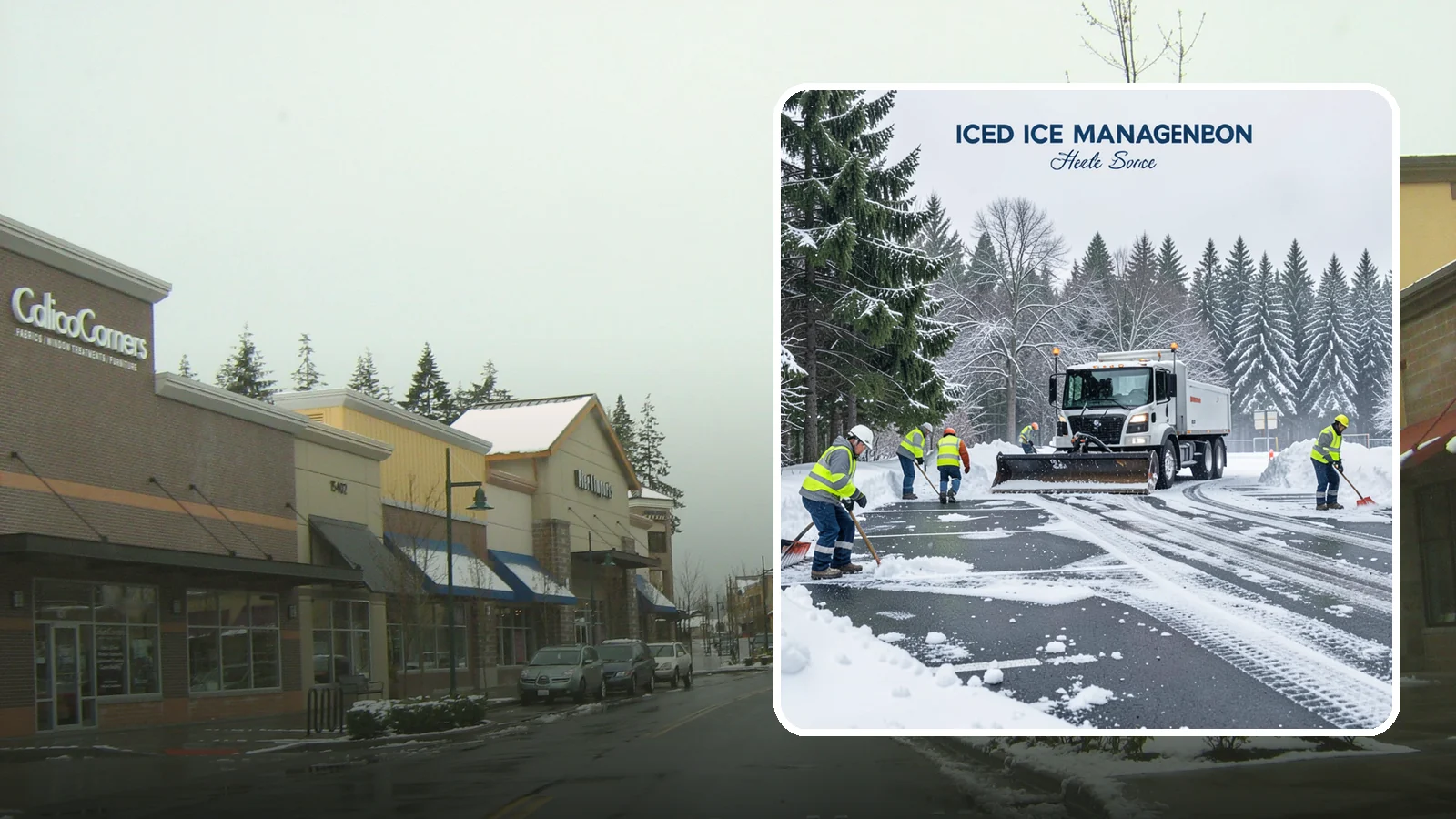 Parking Stall Clearing in Mill Creek, Snohomish County, WA - We clear individual stalls down to the pavement so every space is usable after a storm.