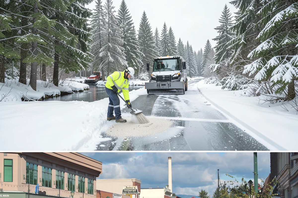 Parking Stall Clearing in Monroe, Snohomish County, WA - Stall clearing follows every plowable event through the winter months.