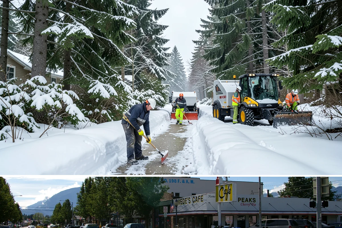 Parking Stall Clearing in North Bend, King County, WA - Stall clearing follows every plowable event through the winter months.