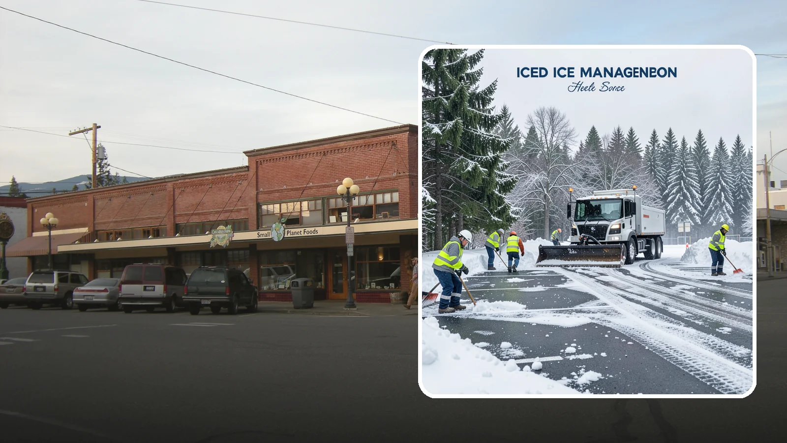 Parking Stall Clearing in Sedro-Woolley, Skagit County, WA - We clear individual stalls down to the pavement so every space is usable after a storm.