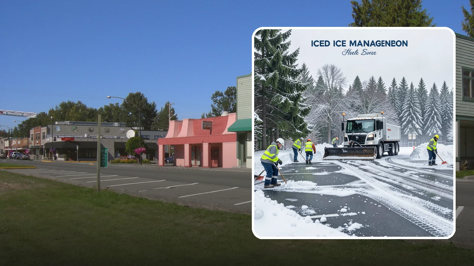 Parking Stall Clearing in Snoqualmie, King County, WA - We clear individual stalls down to the pavement so every space is usable after a storm.