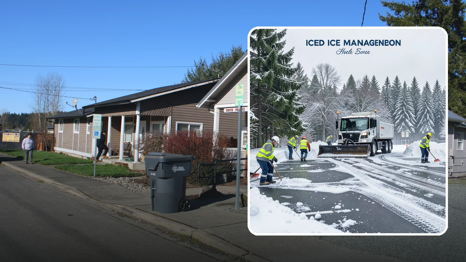 Parking Stall Clearing in South Prairie, Pierce County, WA - We clear individual stalls down to the pavement so every space is usable after a storm.