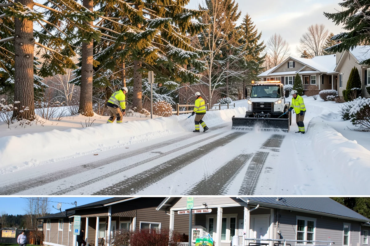 Parking Stall Clearing in South Prairie, Pierce County, WA - Stall clearing follows every plowable event through the winter months.
