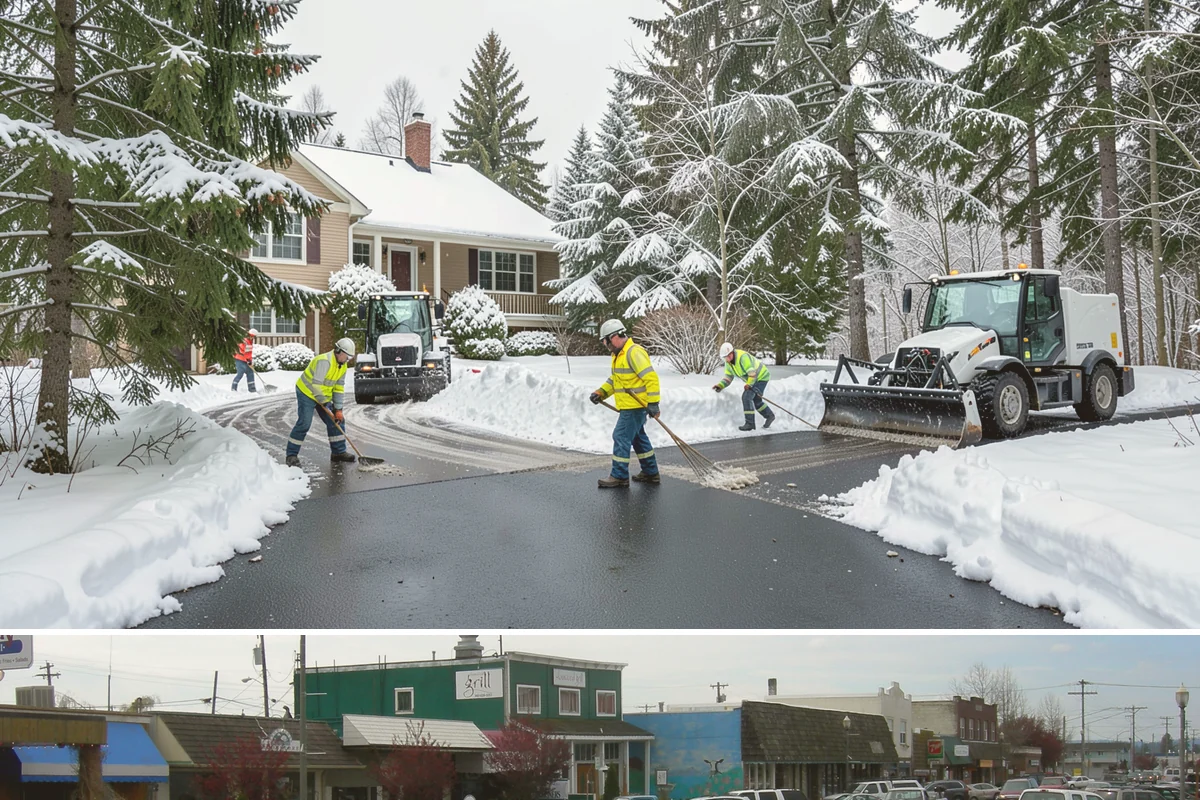 Parking Stall Clearing in Stanwood, Snohomish County, WA - Stall clearing follows every plowable event through the winter months.