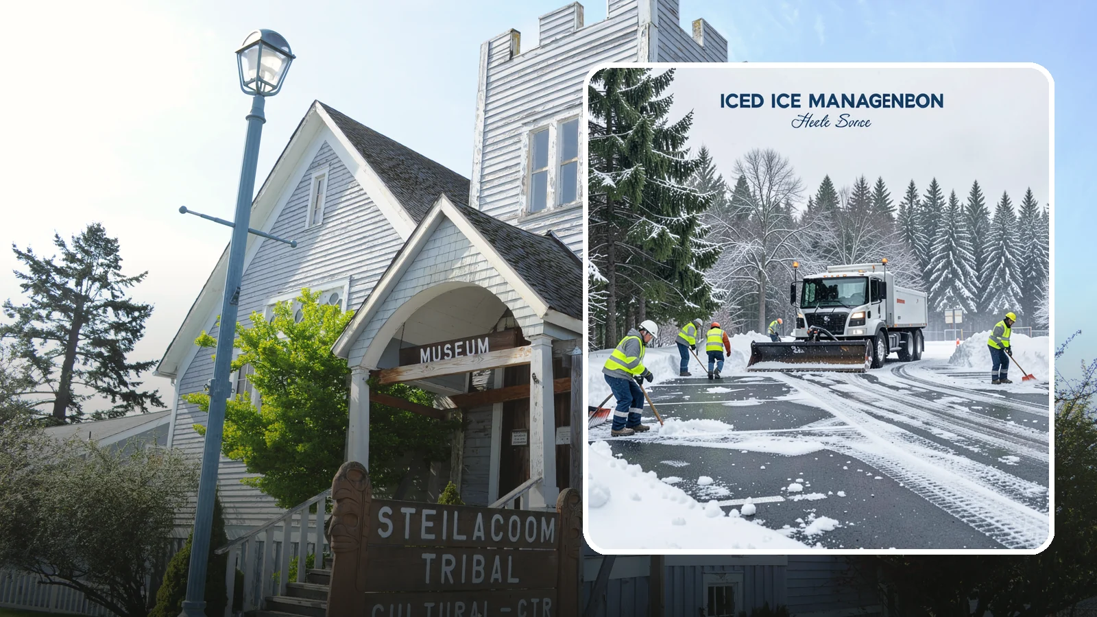 Parking Stall Clearing in Steilacoom, Pierce County, WA - We clear individual stalls down to the pavement so every space is usable after a storm.