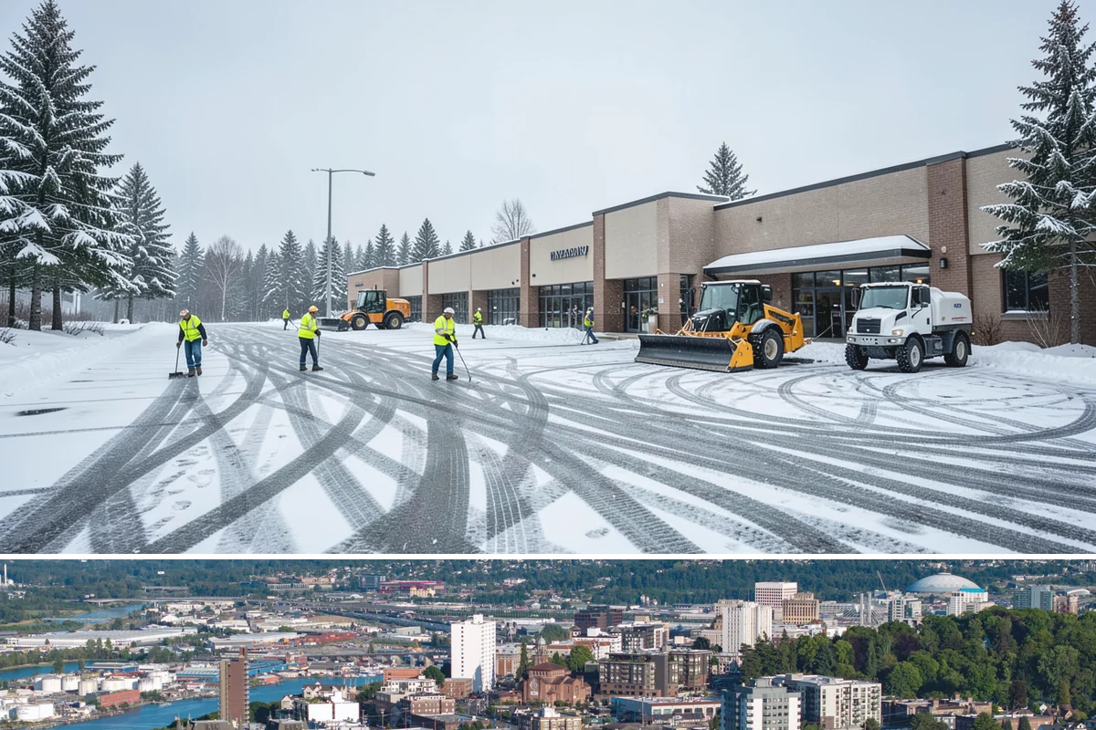 Parking Stall Clearing in Tacoma, Pierce County, WA - Stall clearing follows every plowable event through the winter months.