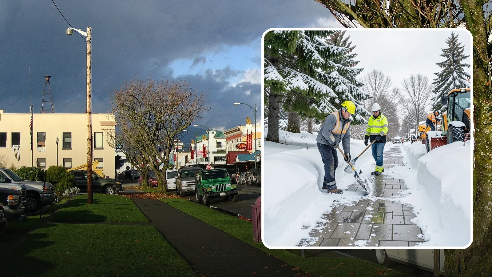 Patio Snow Removal in Arlington, Snohomish County, WA - Careful clearing of residential and commercial patios so wet Western Washington snow does not turn slick pavers into a fall...