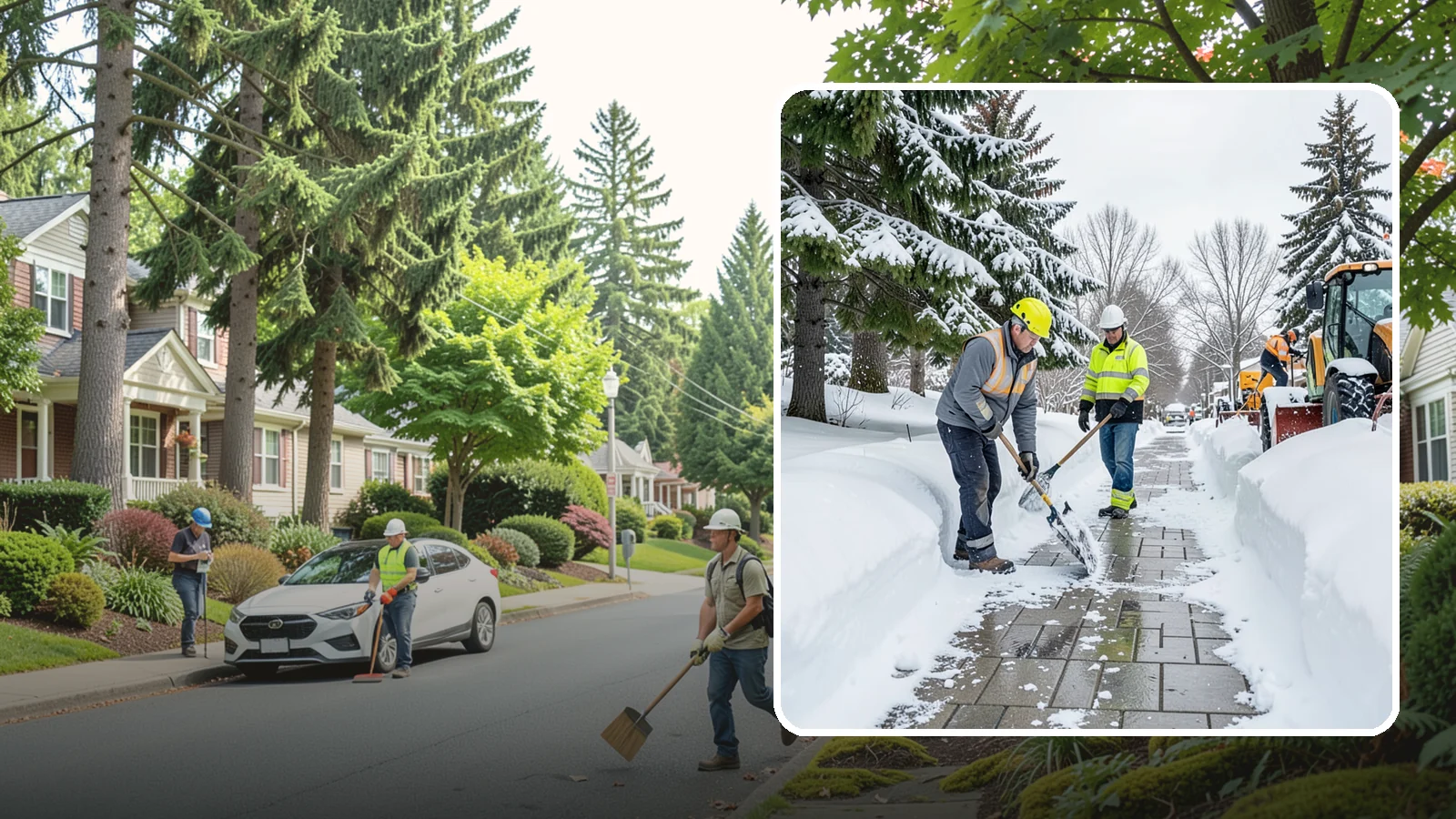 Patio Snow Removal in Beaux Arts Village, King County, WA - Careful clearing of residential and commercial patios so wet Western Washington snow does not turn slick pavers into a fall...