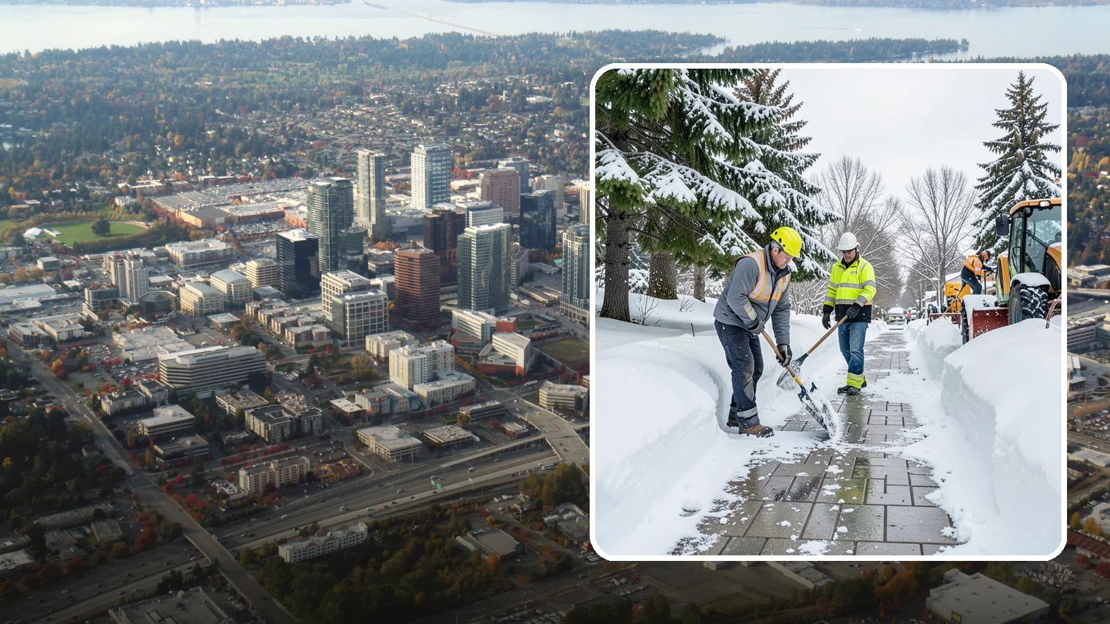 Patio Snow Removal in Bellevue, King County, WA - Careful clearing of residential and commercial patios so wet Western Washington snow does not turn slick pavers into a fall...
