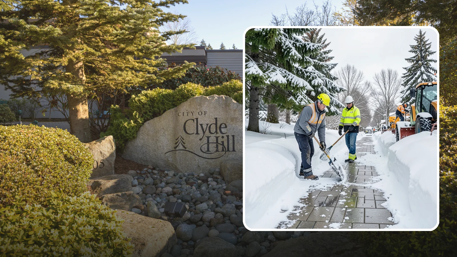Patio Snow Removal in Clyde Hill, King County, WA - Careful clearing of residential and commercial patios so wet Western Washington snow does not turn slick pavers into a fall...