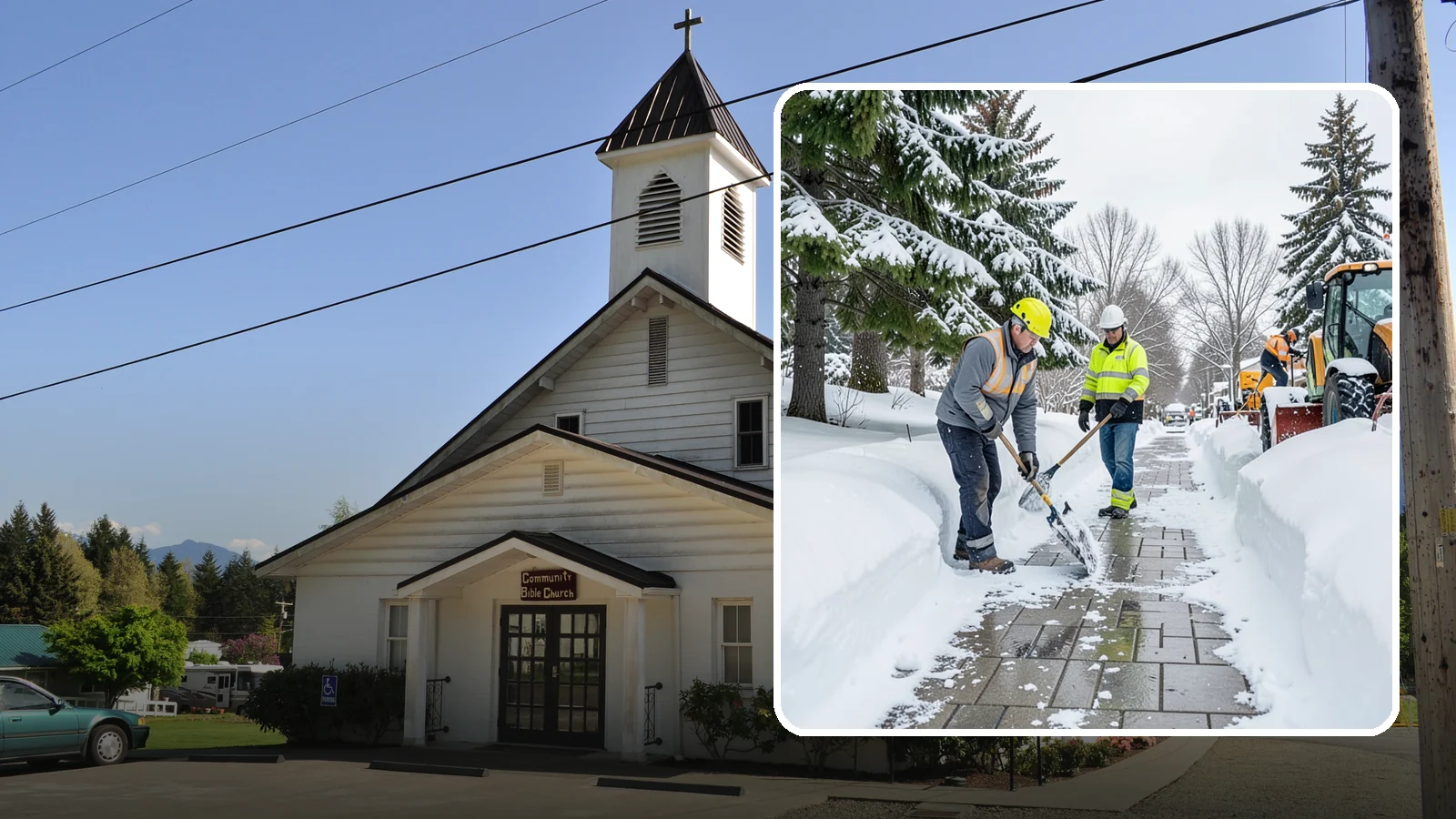 Patio Snow Removal in Concrete, Skagit County, WA - Careful clearing of residential and commercial patios so wet Western Washington snow does not turn slick pavers into a fall...