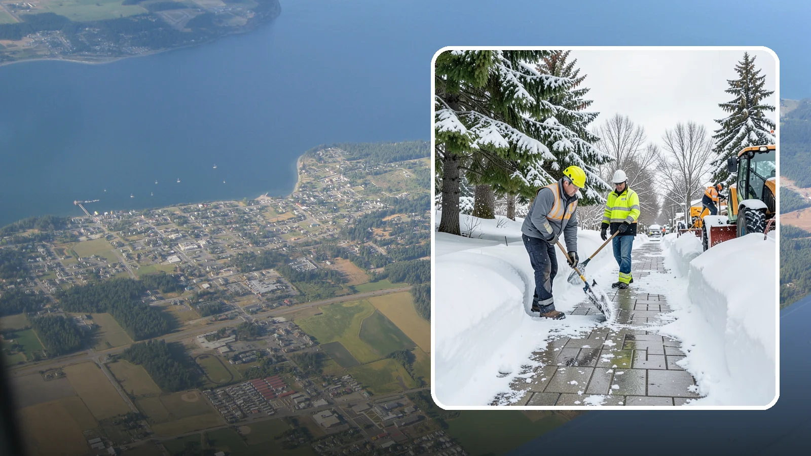 Patio Snow Removal in Coupeville, Island County, WA - Careful clearing of residential and commercial patios so wet Western Washington snow does not turn slick pavers into a fall...
