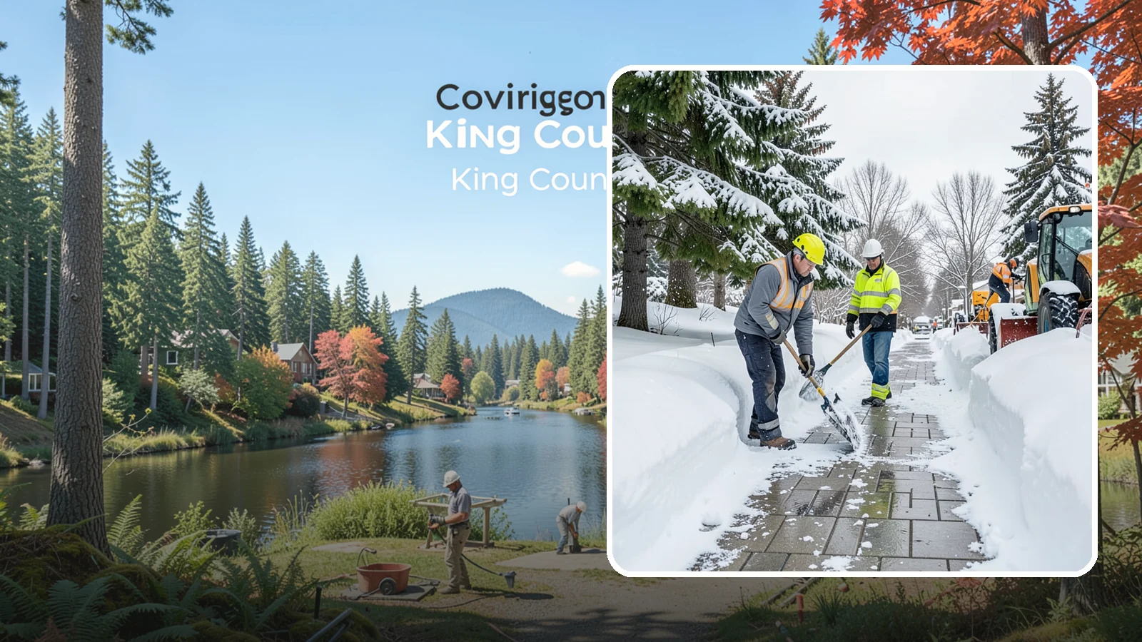Patio Snow Removal in Covington, King County, WA - Careful clearing of residential and commercial patios so wet Western Washington snow does not turn slick pavers into a fall...