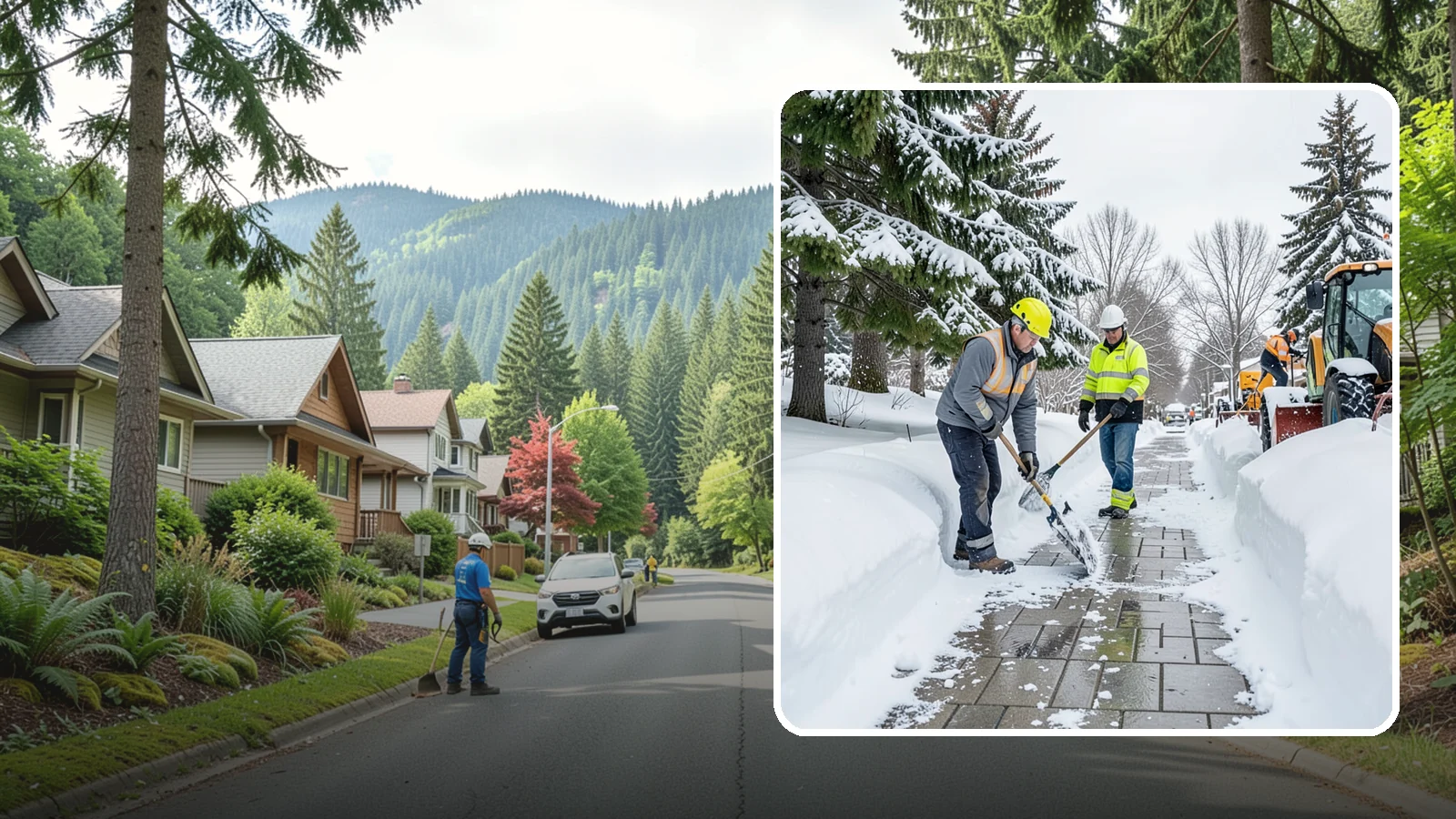 Patio Snow Removal in Darrington, Snohomish County, WA - Careful clearing of residential and commercial patios so wet Western Washington snow does not turn slick pavers into a fall...