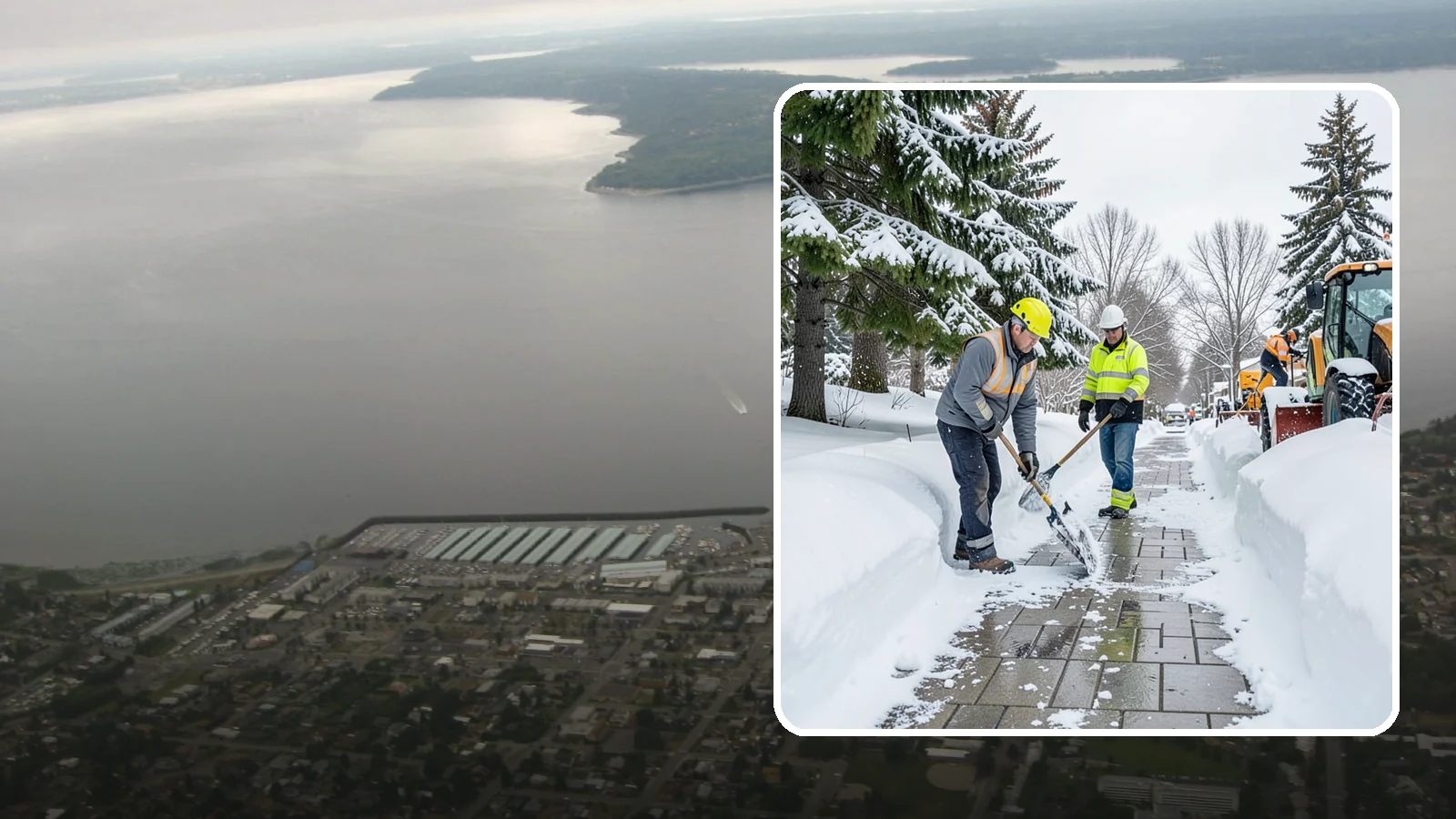 Patio Snow Removal in Des Moines, King County, WA - Careful clearing of residential and commercial patios so wet Western Washington snow does not turn slick pavers into a fall...