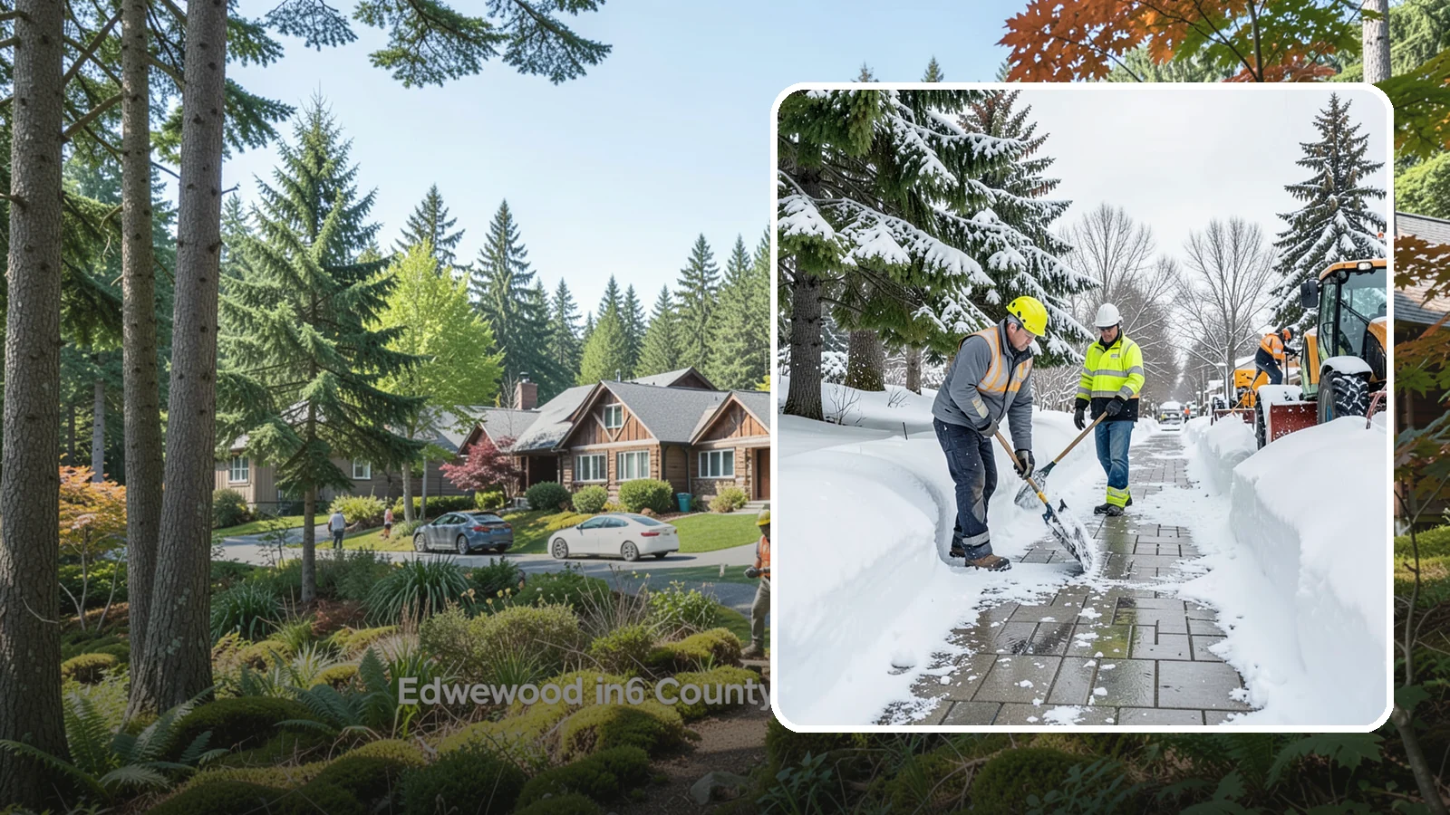 Patio Snow Removal in Edgewood, Pierce County, WA - Careful clearing of residential and commercial patios so wet Western Washington snow does not turn slick pavers into a fall...