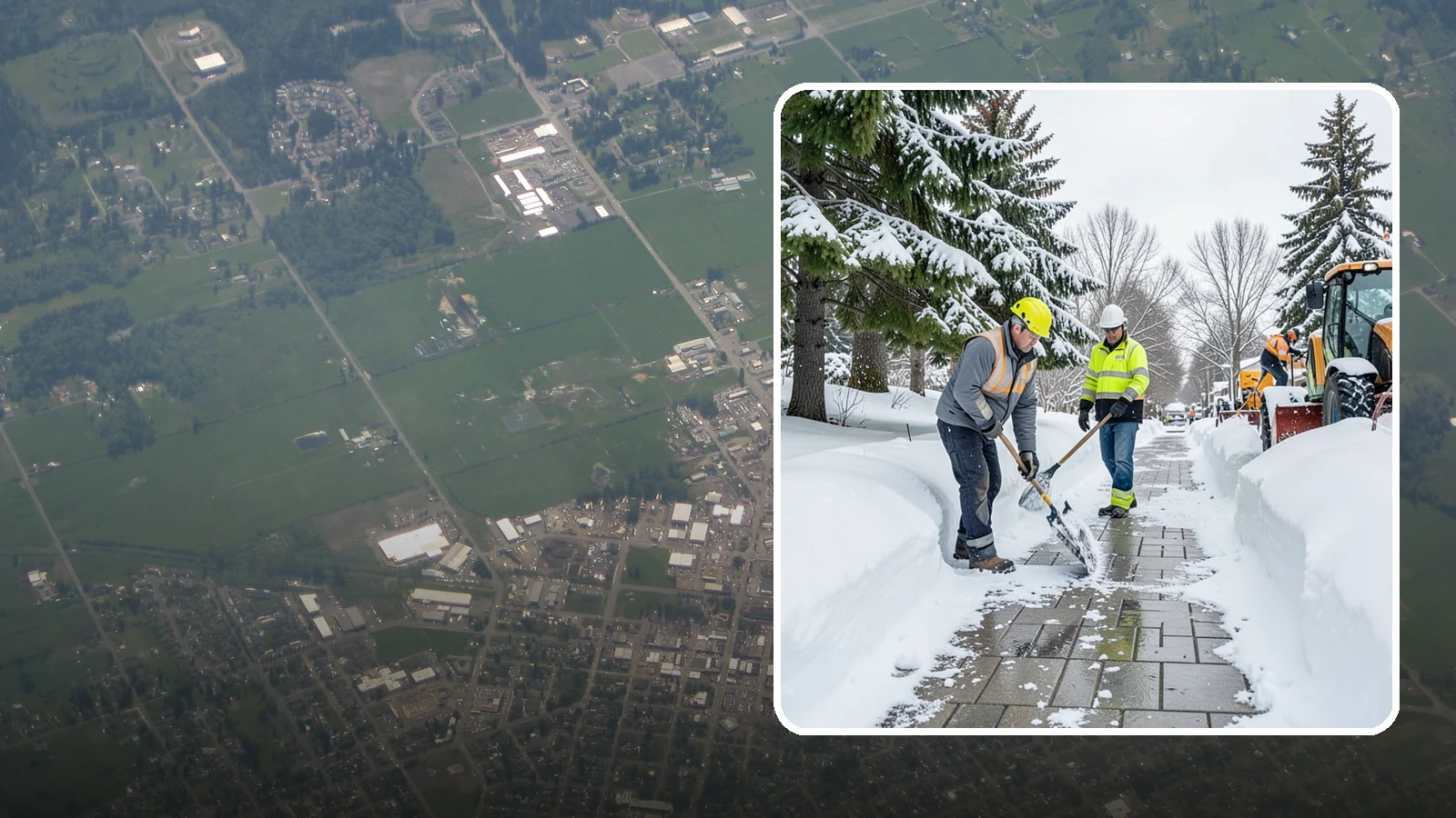 Patio Snow Removal in Enumclaw, King County, WA - Careful clearing of residential and commercial patios so wet Western Washington snow does not turn slick pavers into a fall...