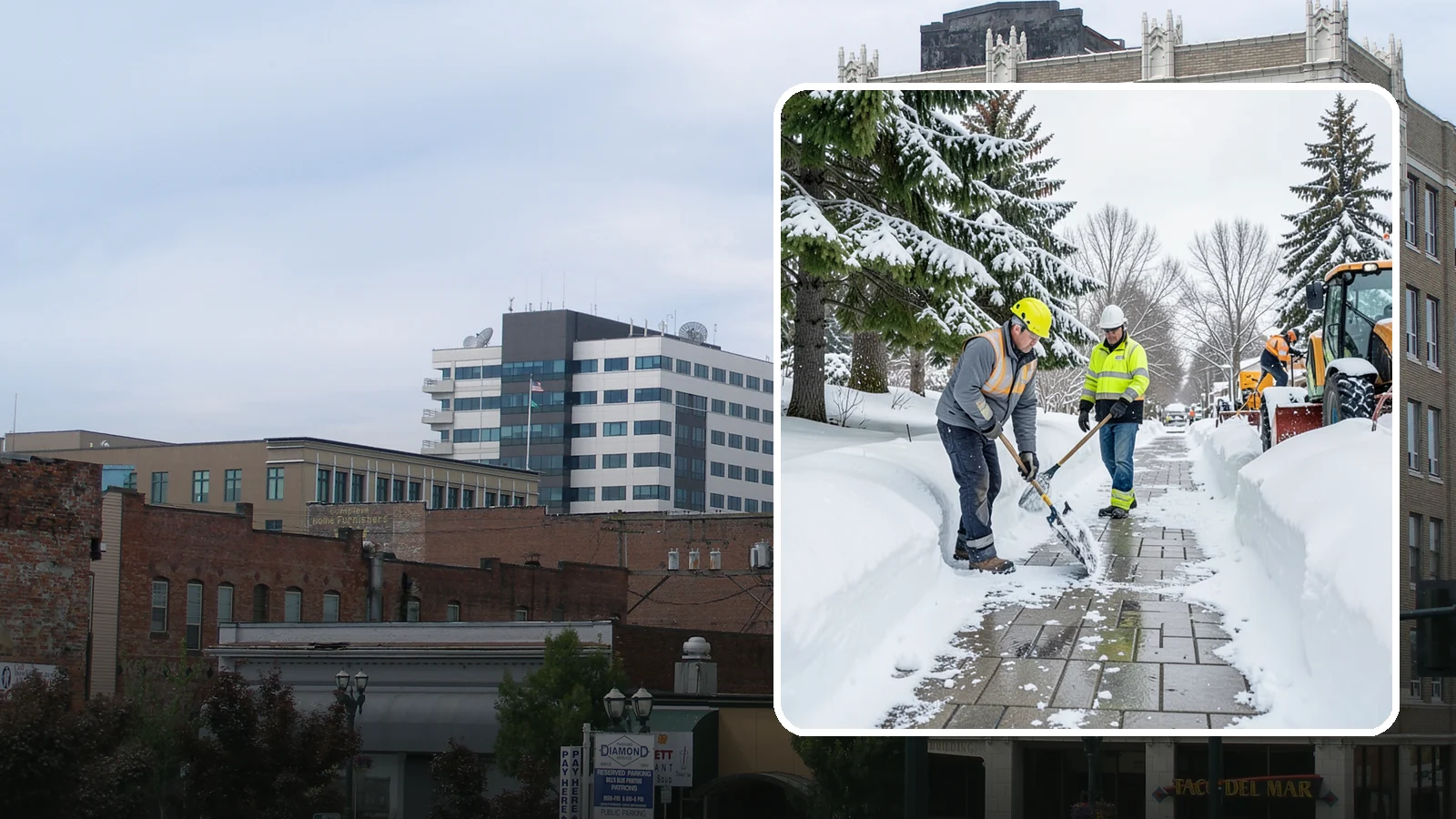 Patio Snow Removal in Everett, Snohomish County, WA - Careful clearing of residential and commercial patios so wet Western Washington snow does not turn slick pavers into a fall...