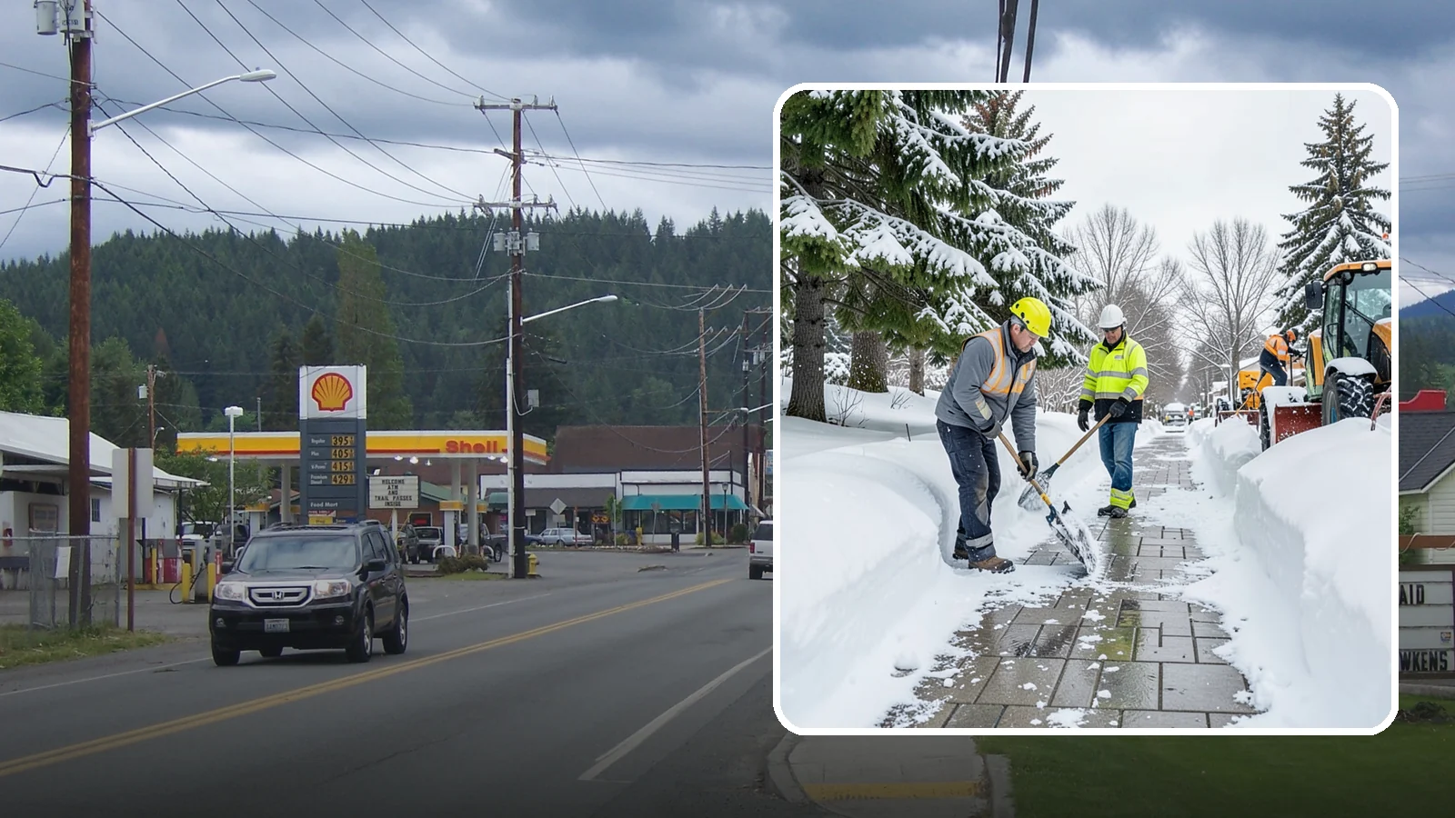 Patio Snow Removal in Granite Falls, Snohomish County, WA - Careful clearing of residential and commercial patios so wet Western Washington snow does not turn slick pavers into a fall...