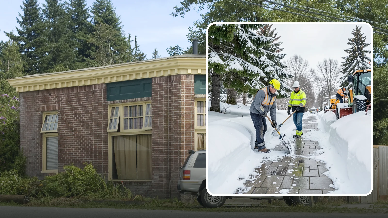 Patio Snow Removal in Hamilton, Skagit County, WA - Careful clearing of residential and commercial patios so wet Western Washington snow does not turn slick pavers into a fall...