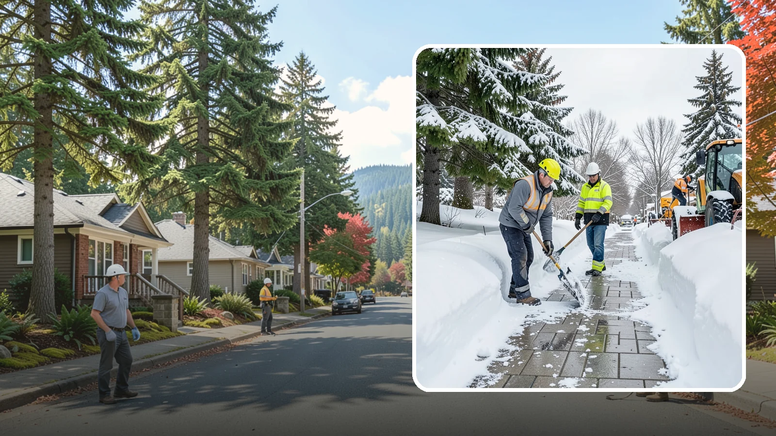 Patio Snow Removal in Hunts Point, King County, WA - Careful clearing of residential and commercial patios so wet Western Washington snow does not turn slick pavers into a fall...