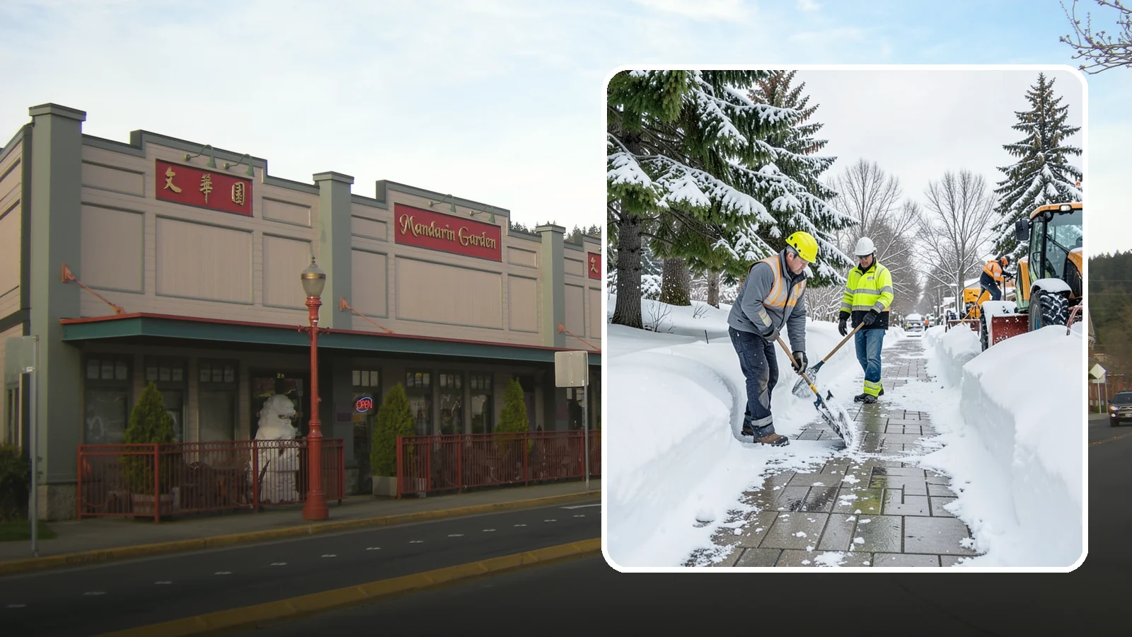Patio Snow Removal in Issaquah, King County, WA - Careful clearing of residential and commercial patios so wet Western Washington snow does not turn slick pavers into a fall...